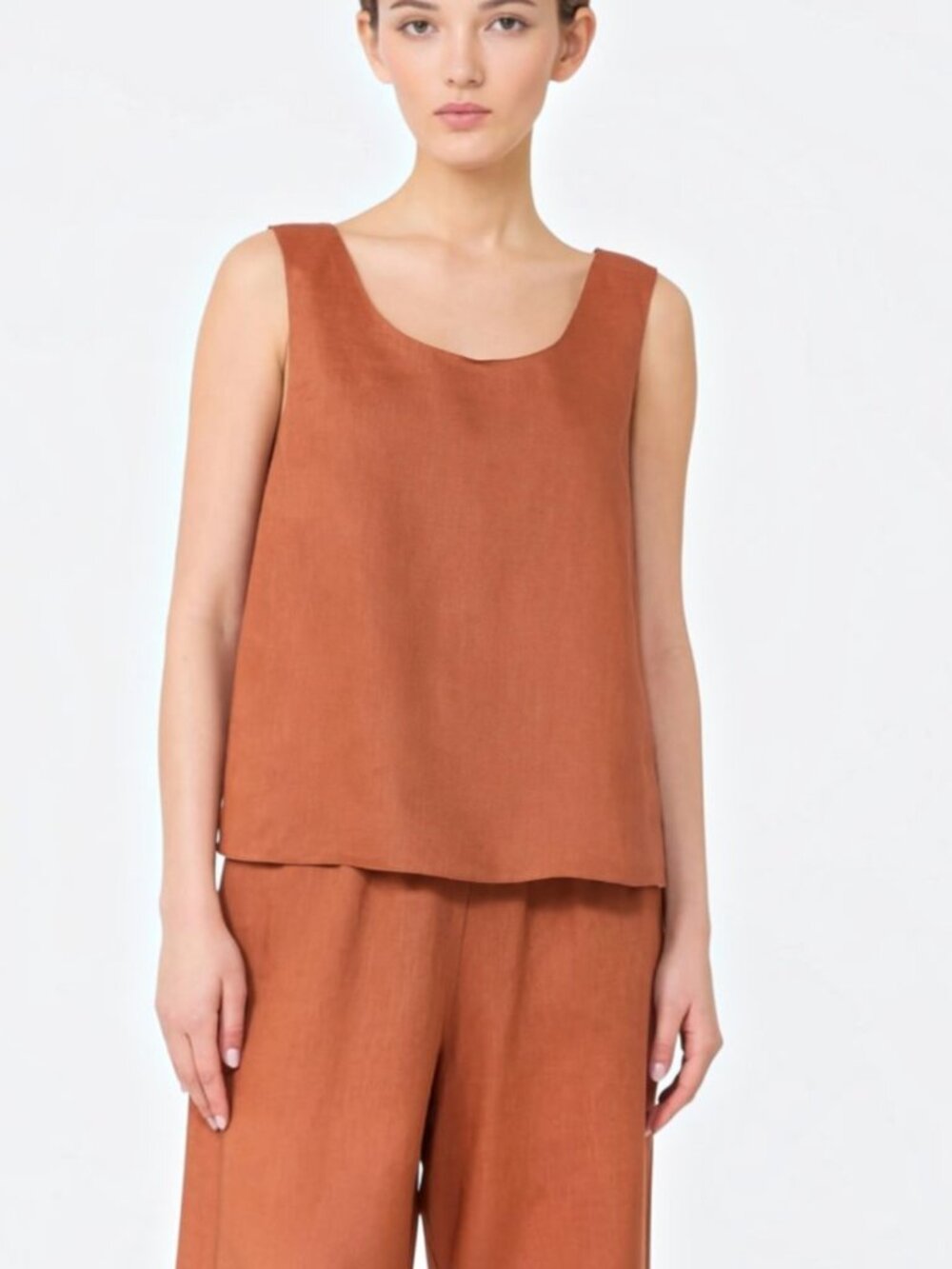 Citron silk linen blend terracotta brown neutral minimalist boho cottage tank M